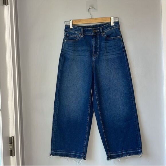 Uniqlo Wide Leg Crop Jeans Raw Hem High Rise - Picture 1 of 8